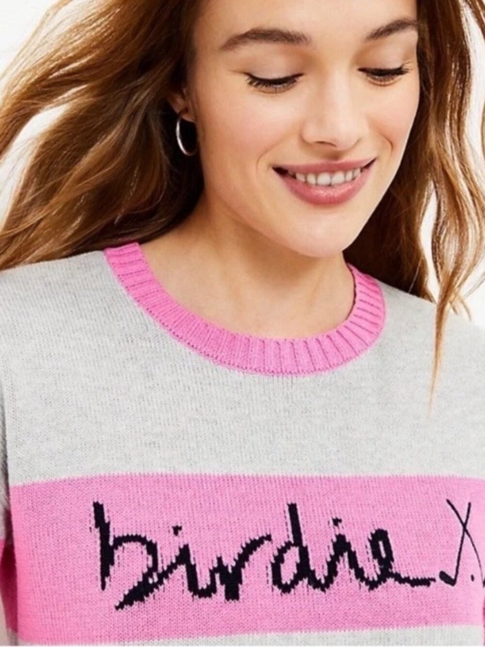 Ann Taylor LOFT Womens Gray Pink Striped Golf Birdie Preppy Crew Neck Sweater XS - Picture 6 of 6